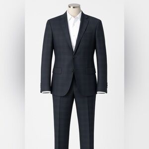 Sandro Paris Men’s Navy Plaid Wool Suit EU 52 / US 42 | 2-Piece Blazer & Pants
